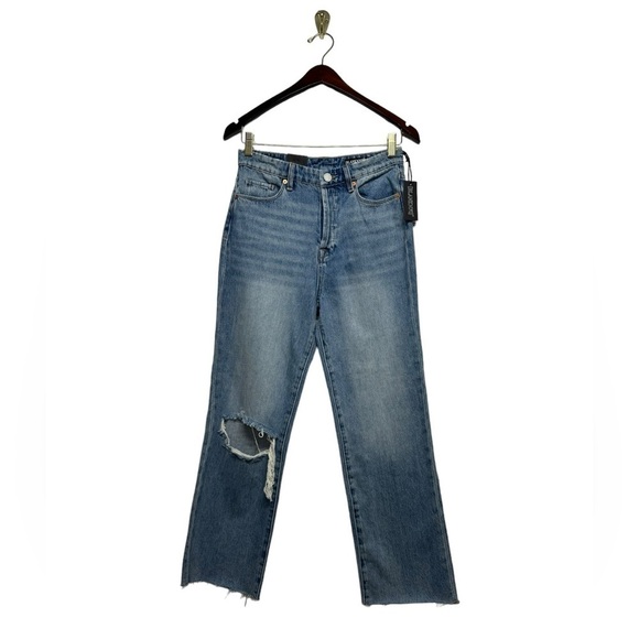 NWT BLANK NYC Baxter Super High Waist Ripped Raw Hem Straight Leg Jeans 25 - Picture 5 of 10